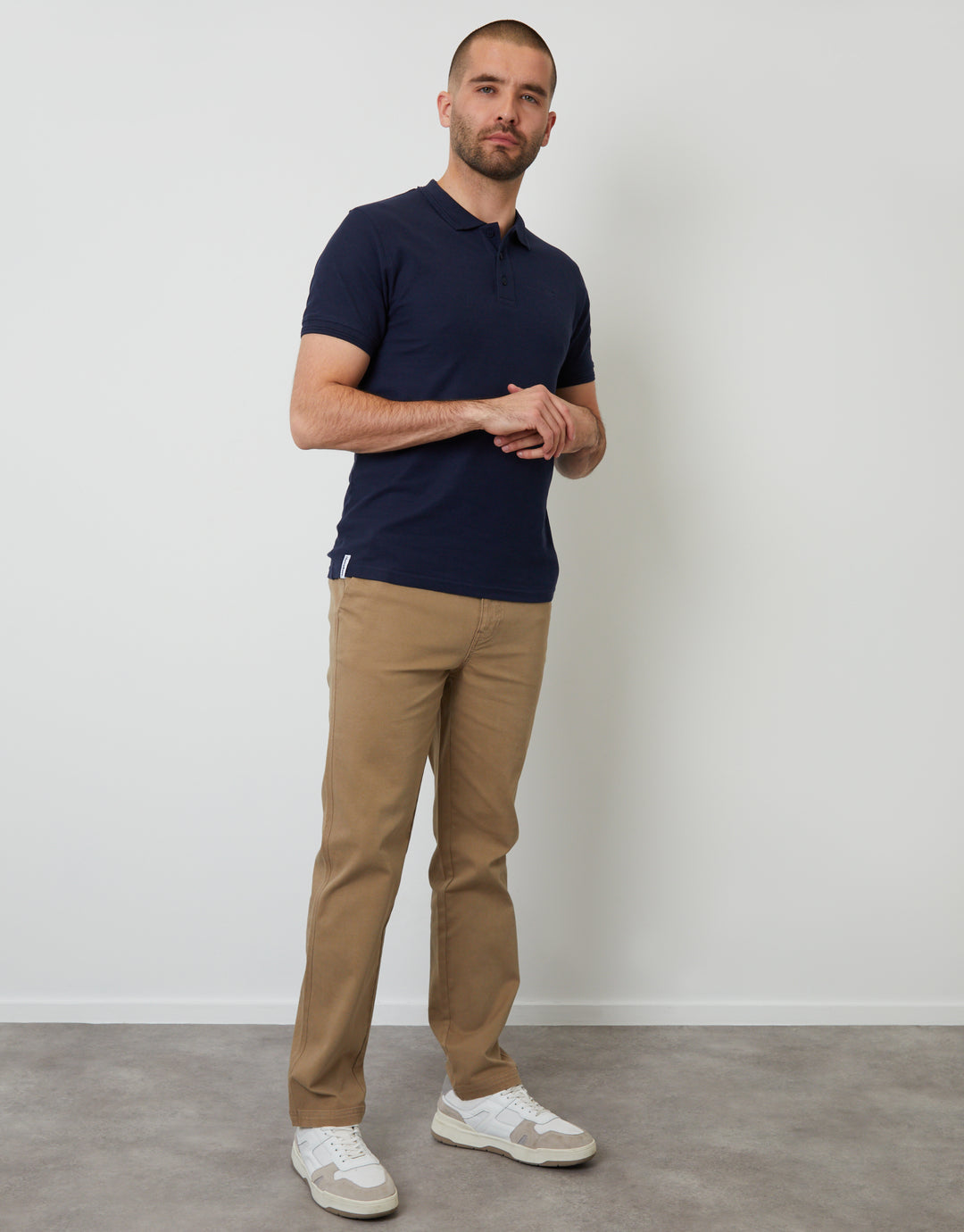 Cotton Pique Short Sleeve Polo Shirt in Navy