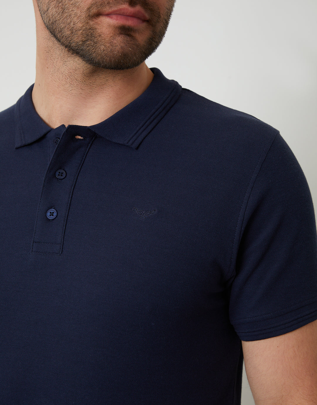 Cotton Pique Short Sleeve Polo Shirt in Navy