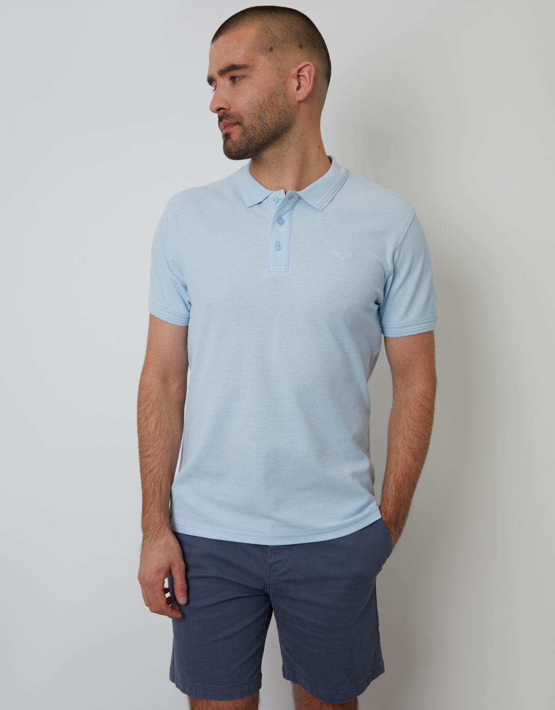 Cotton Pique Short Sleeve Polo Shirt in Light Blue
