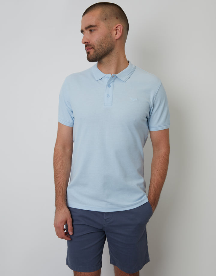 Cotton Pique Short Sleeve Polo Shirt in Light Blue