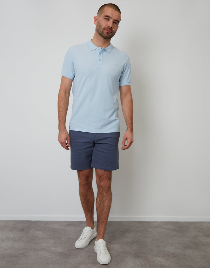 Cotton Pique Short Sleeve Polo Shirt in Light Blue