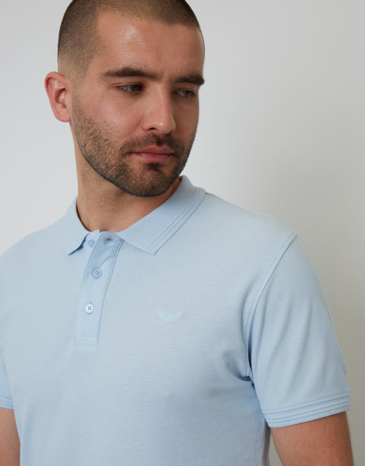Cotton Pique Short Sleeve Polo Shirt in Light Blue
