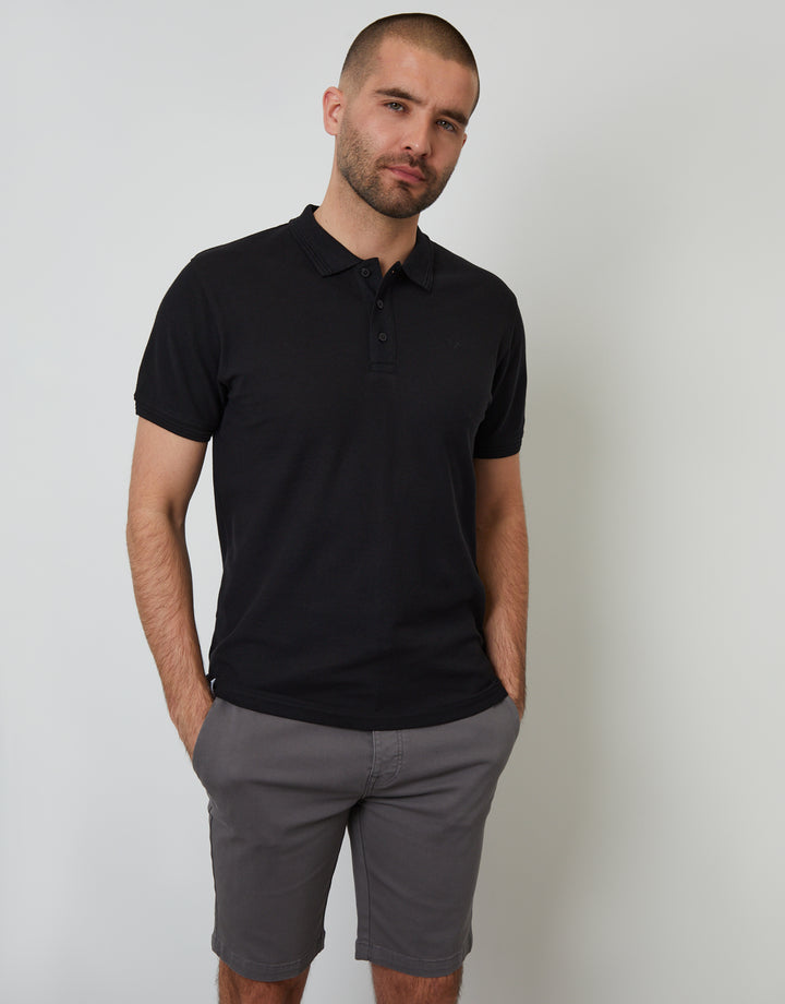 Cotton Pique Short Sleeve Polo Shirt in Black