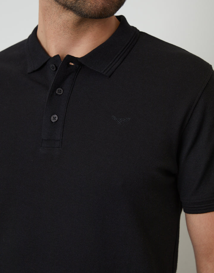 Cotton Pique Short Sleeve Polo Shirt in Black
