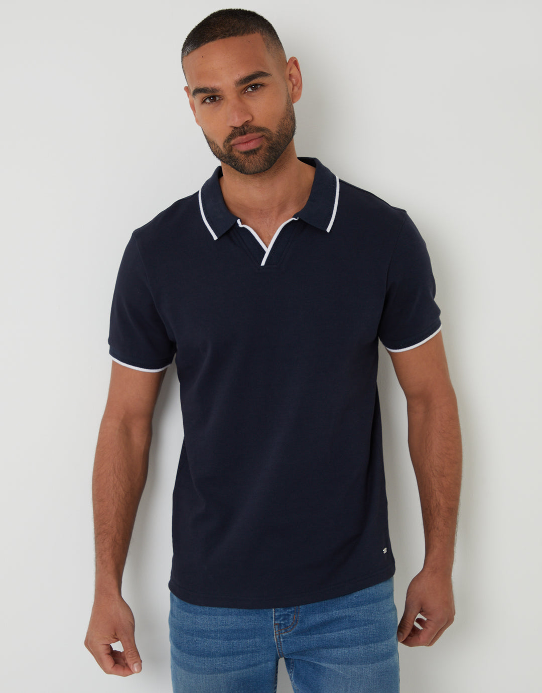 Navy Cotton Interlock Trophy Neck Polo Shirt