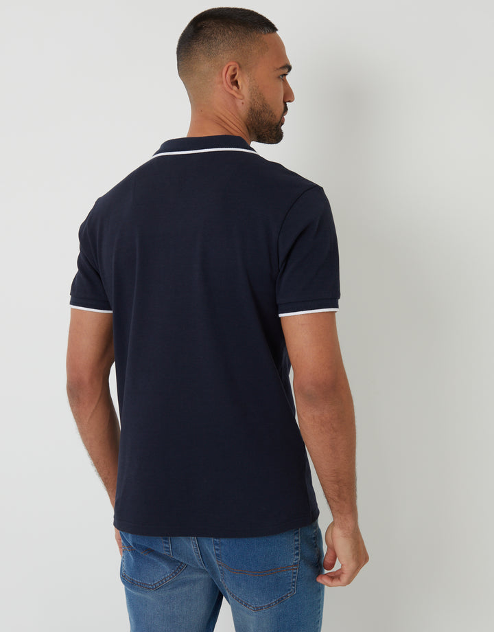 Navy Cotton Interlock Trophy Neck Polo Shirt