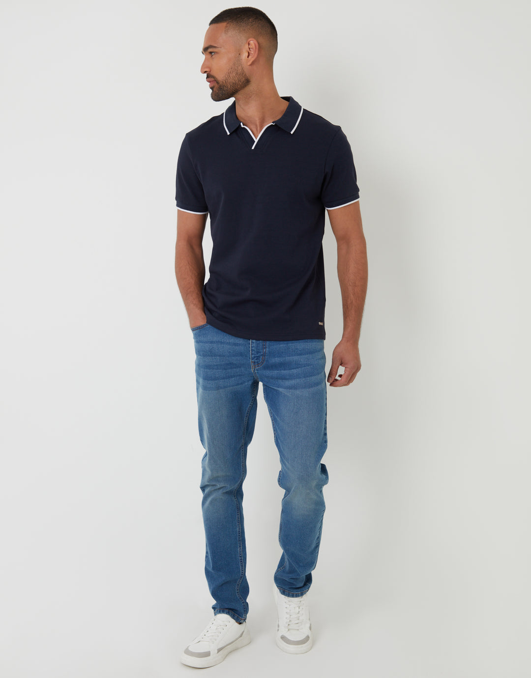Navy Cotton Interlock Trophy Neck Polo Shirt