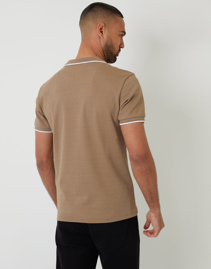 Camel Brown Cotton Interlock Trophy Neck Polo Shirt