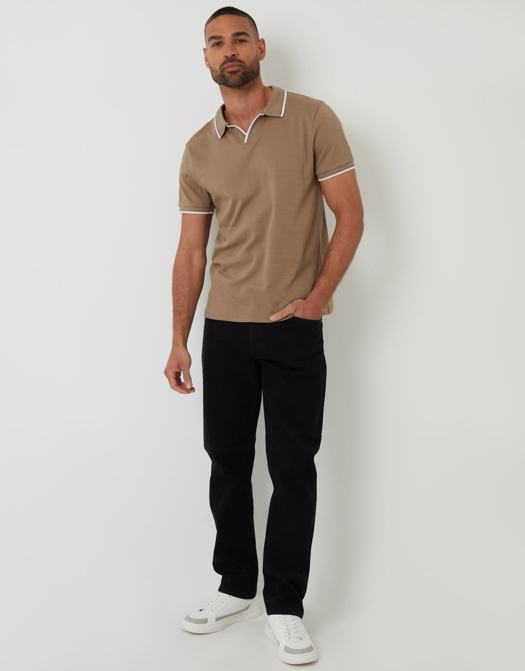 Camel Brown Cotton Interlock Trophy Neck Polo Shirt