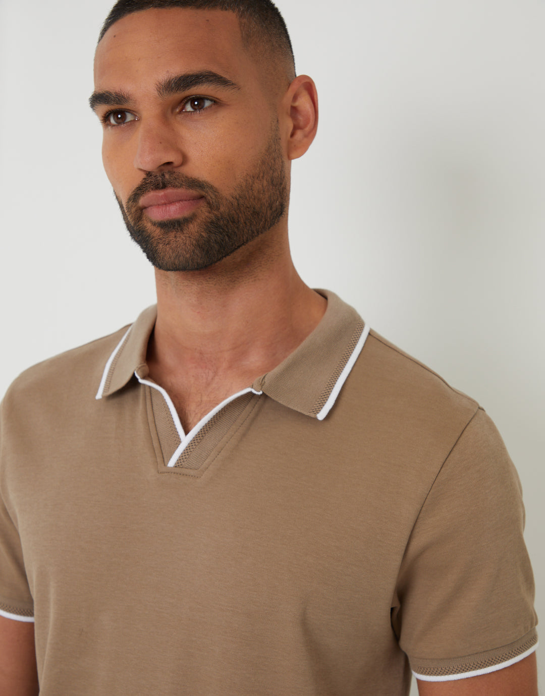 Camel Brown Cotton Interlock Trophy Neck Polo Shirt