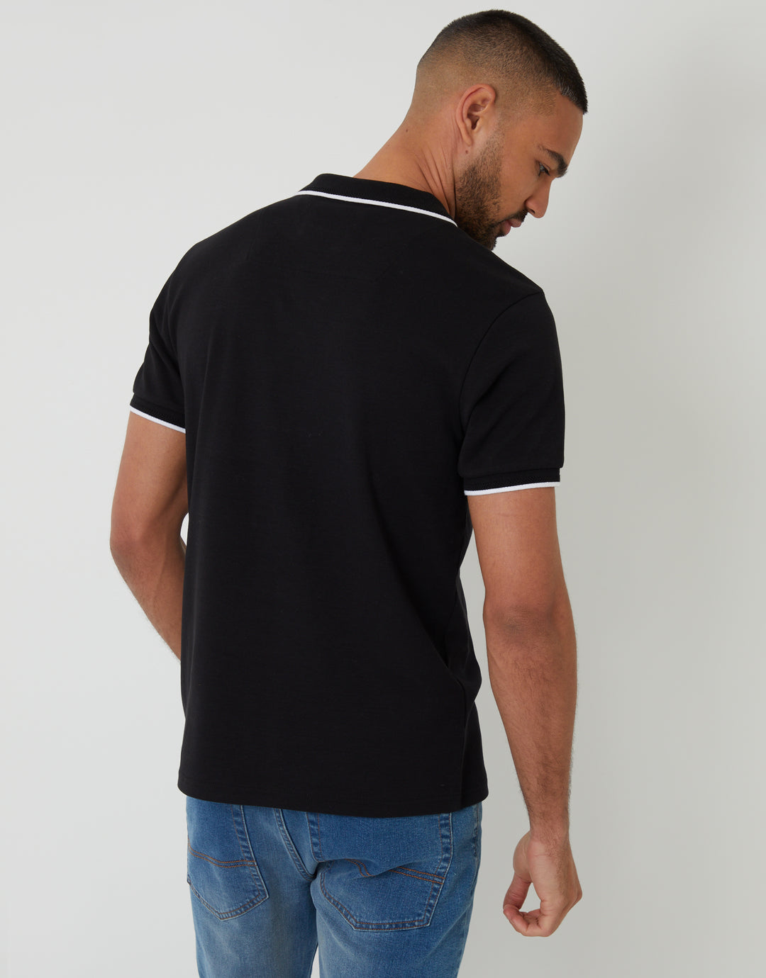 Black Cotton Interlock Trophy Neck Polo Shirt