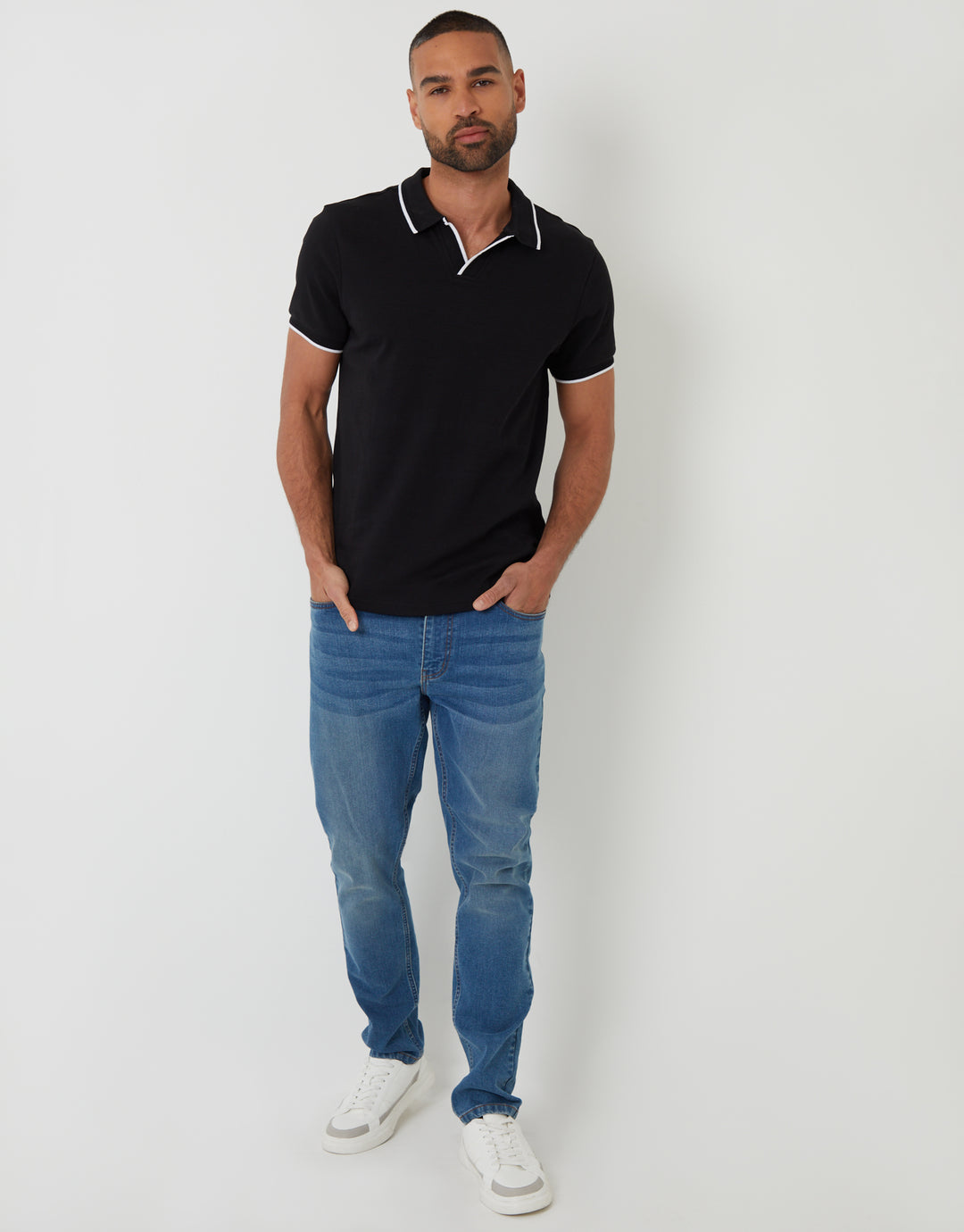 Black Cotton Interlock Trophy Neck Polo Shirt
