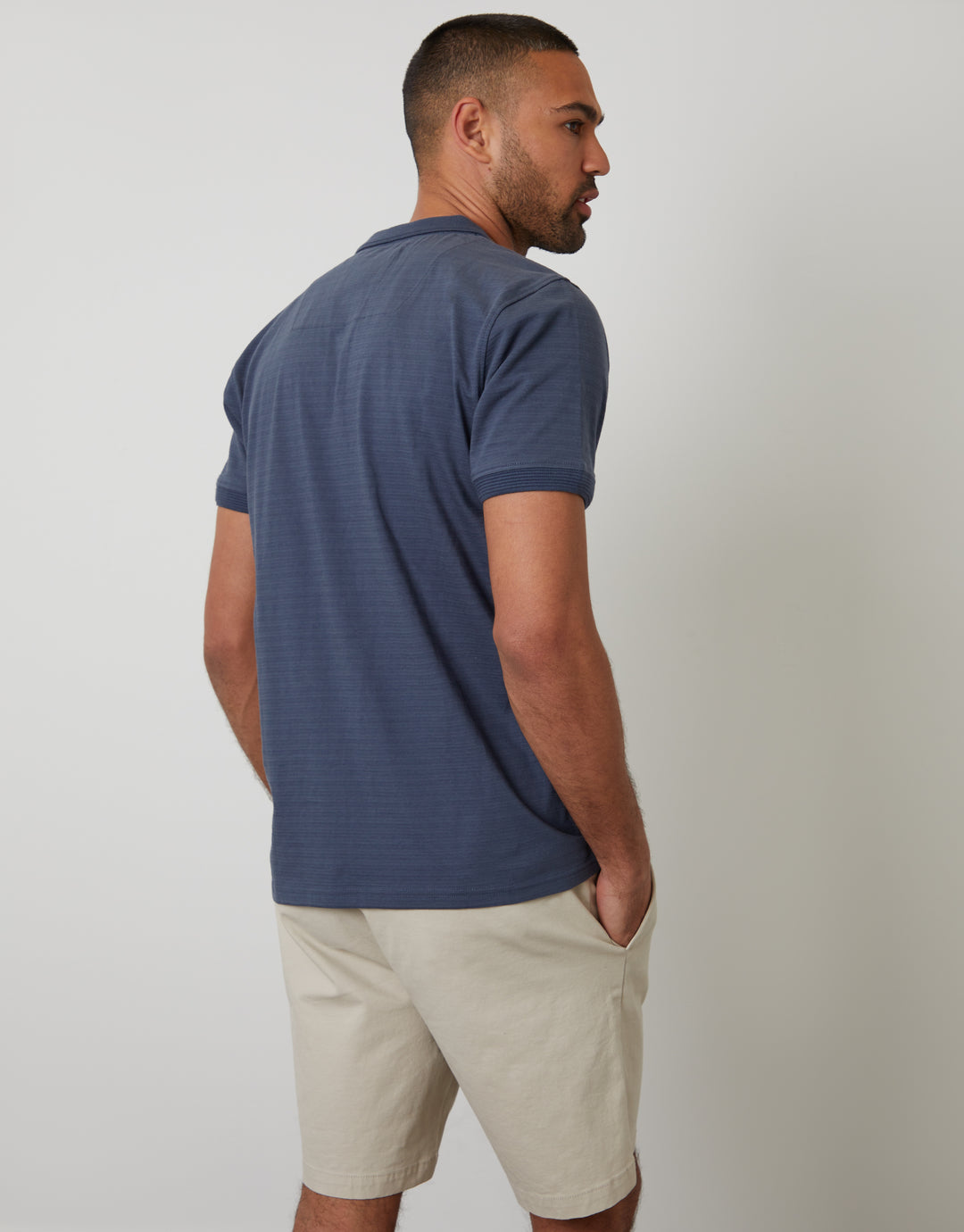 Denim Blue Textured Jersey Polo Shirt