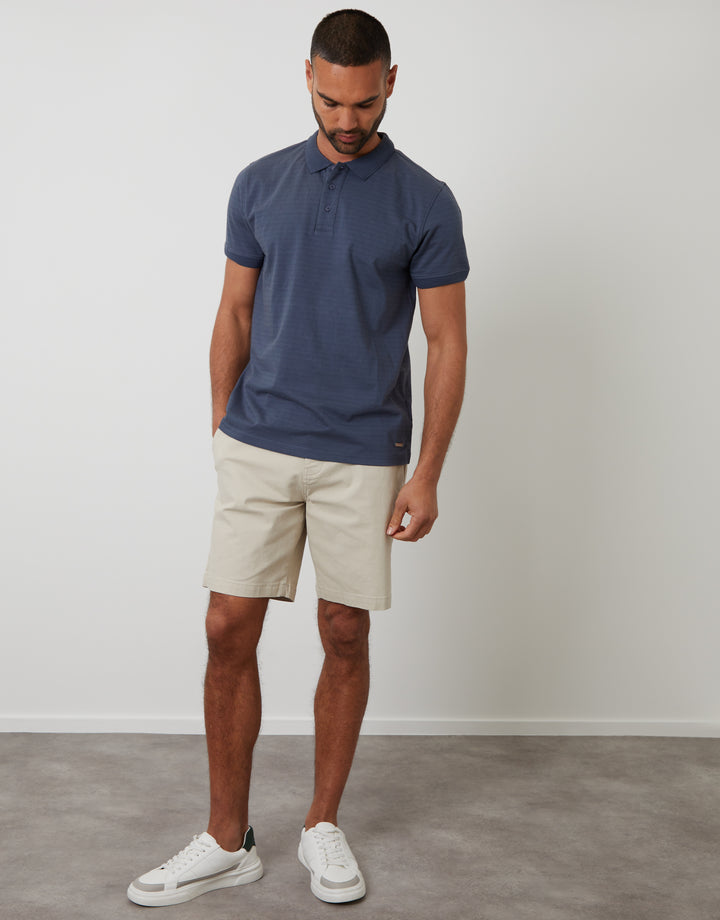 Denim Blue Textured Jersey Polo Shirt