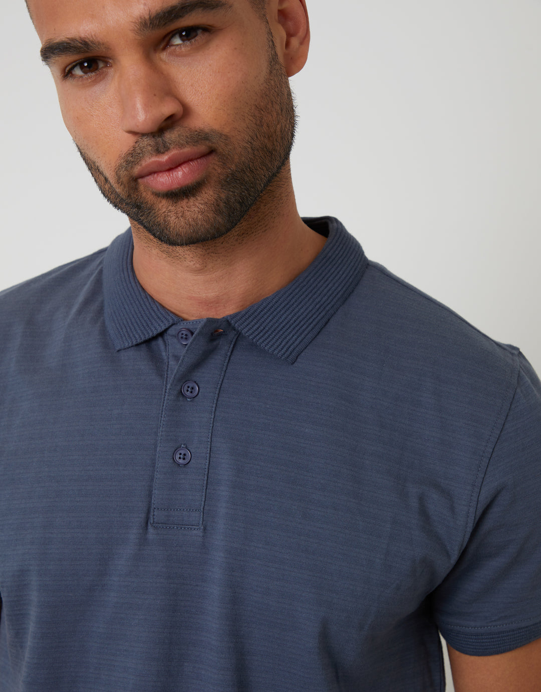 Denim Blue Textured Jersey Polo Shirt
