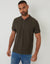 Khaki Green Textured Quarter Zip Polo Shirt