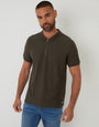 Khaki Green Textured Quarter Zip Polo Shirt