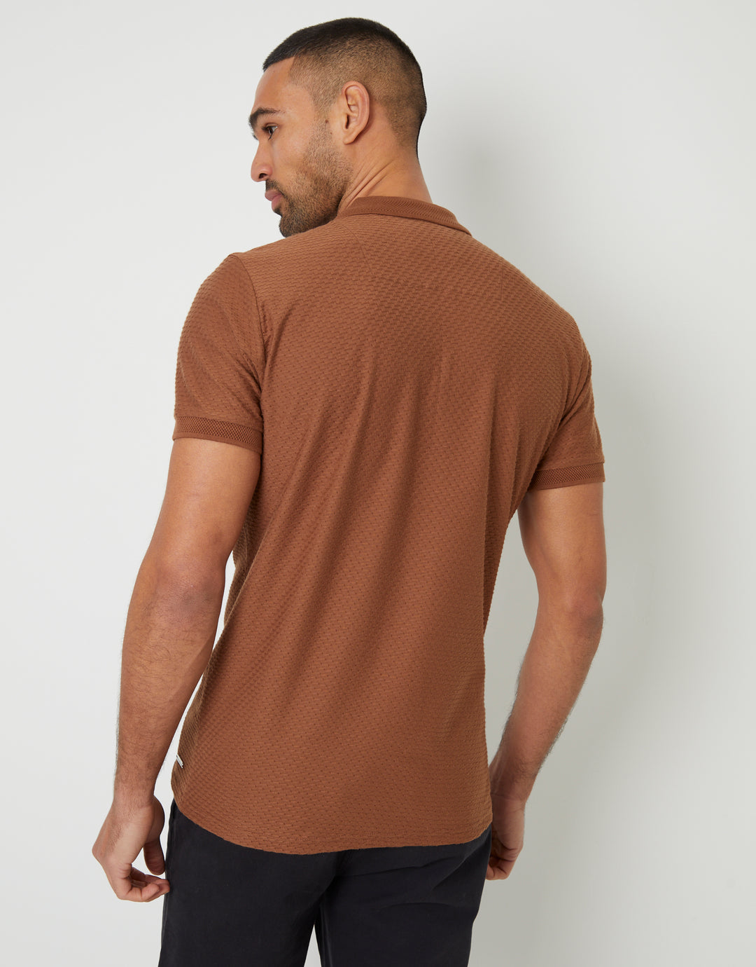 Brown Textured Quarter Zip Polo Shirt