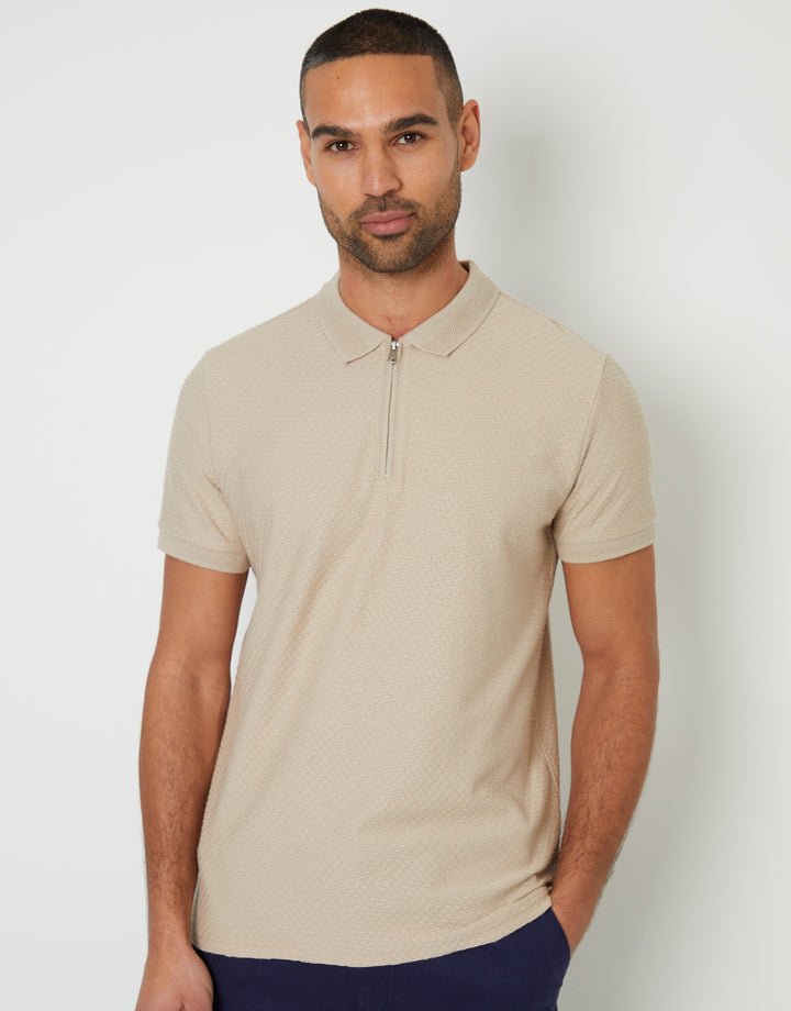 Stone Textured Quarter Zip Polo Shirt