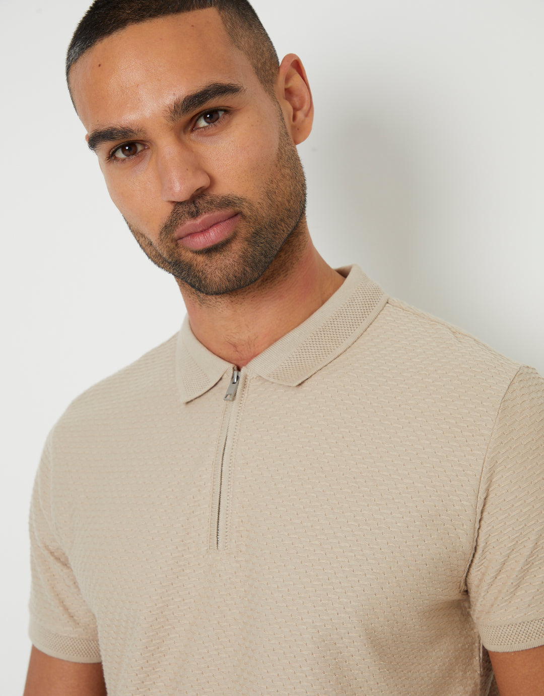 Stone Textured Quarter Zip Polo Shirt