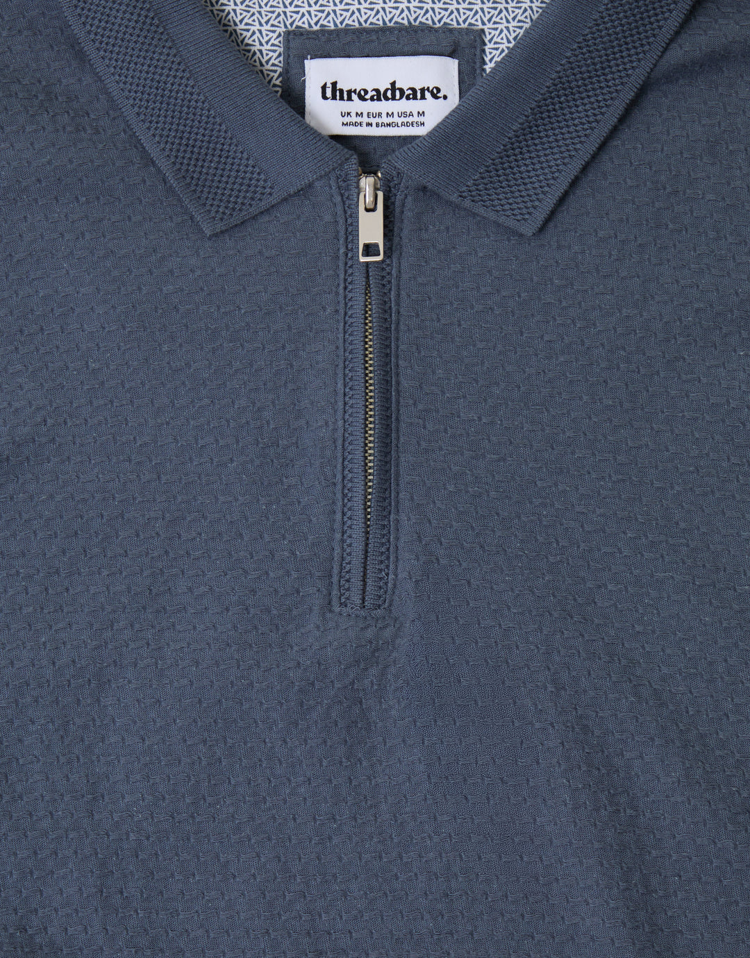 Denim Blue Textured Quarter Zip Polo Shirt