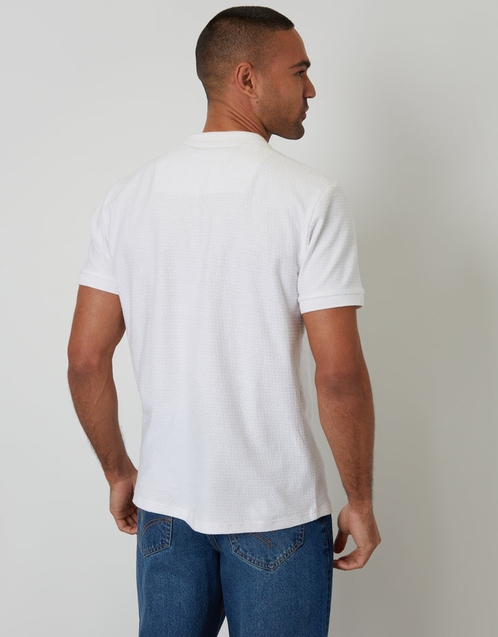 Threadbare Textured Quarter Zip Polo Shirt in White - back view