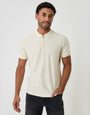 Threadbare Textured Quarter Zip Polo Shirt in Ecru - front view