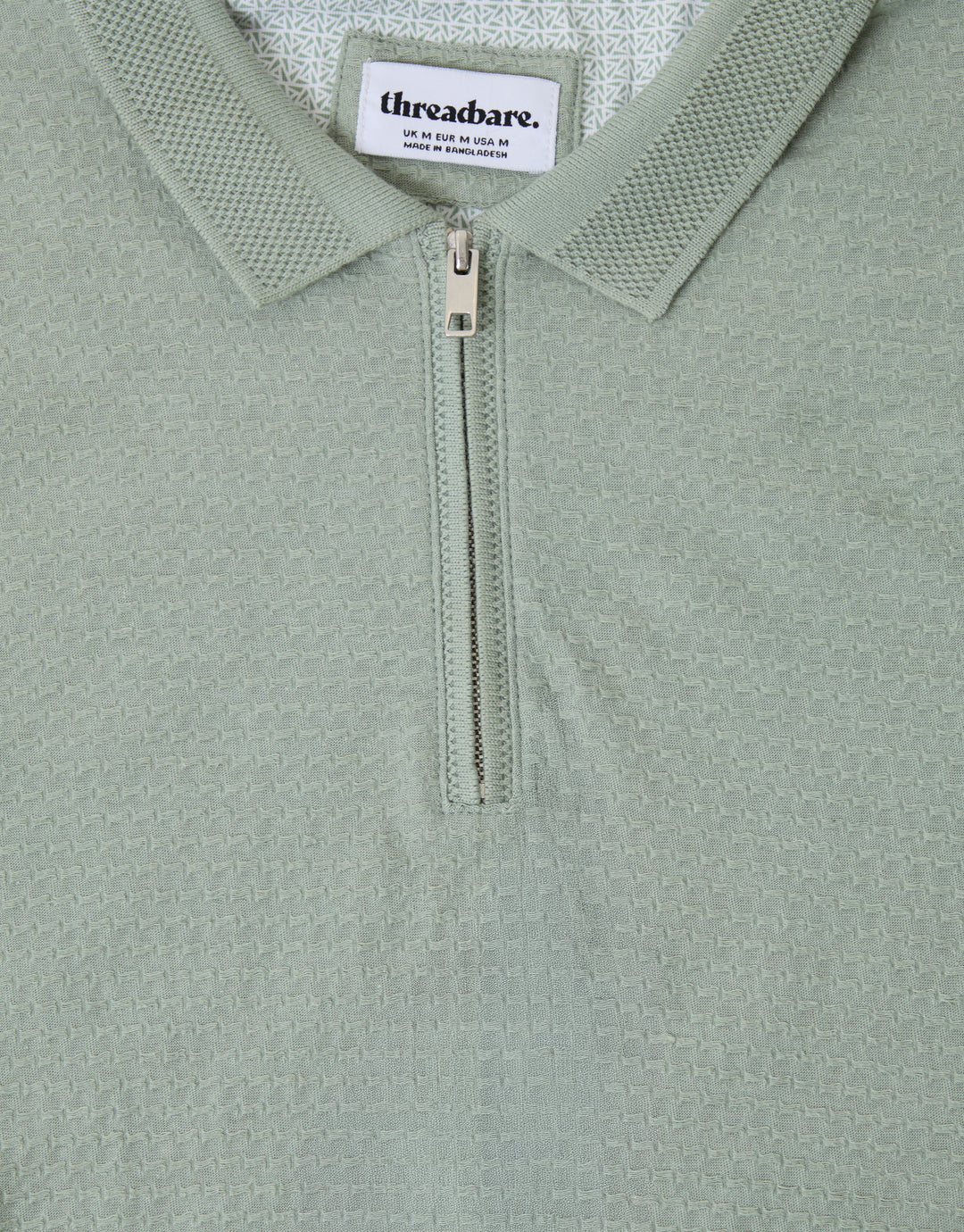 Textured Quarter Zip Polo Shirt in Sage Green