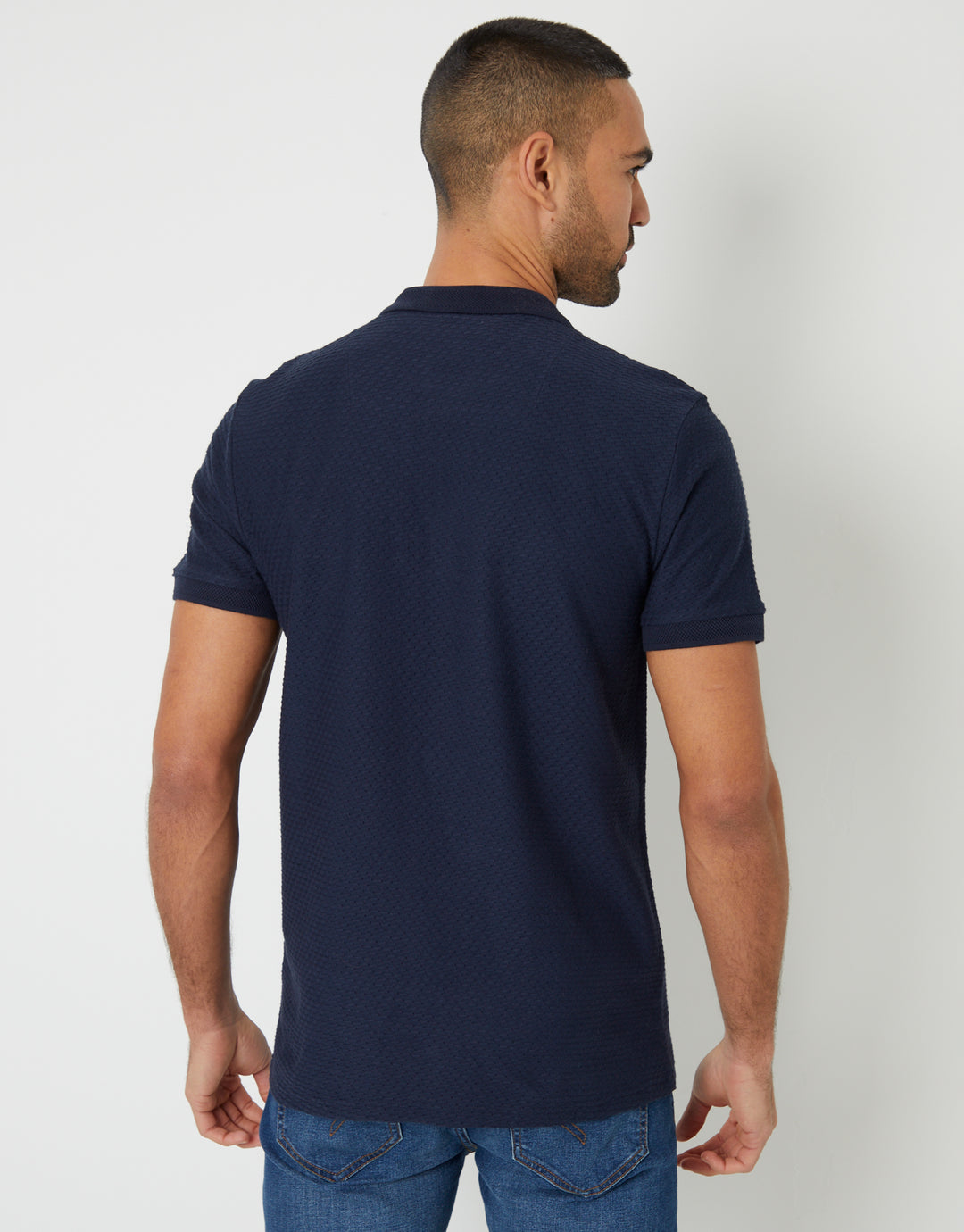 Navy Textured Quarter Zip Polo Shirt