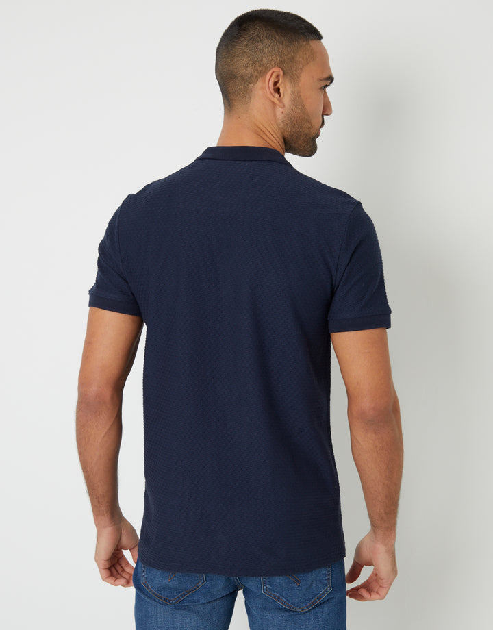 Navy Textured Quarter Zip Polo Shirt