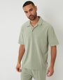 Towelling Revere Collar Polo Shirt in Sage Green