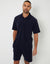 Towelling Revere Collar Polo Shirt in Navy