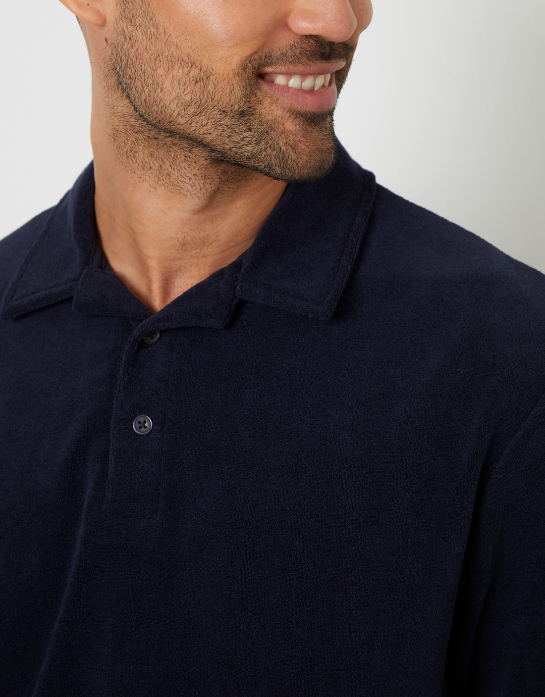 Towelling Revere Collar Polo Shirt in Navy