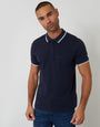 Threadbare Jetted Pocket Cotton Interlock Polo Shirt in Navy - front view