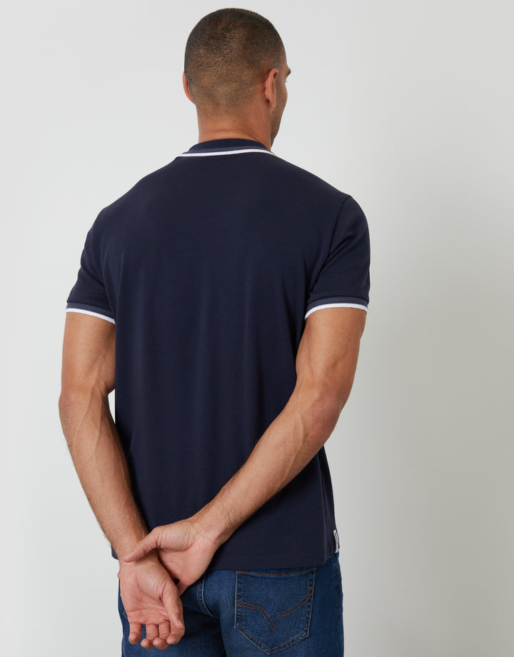 Threadbare Jetted Pocket Cotton Interlock Polo Shirt in Navy - back view