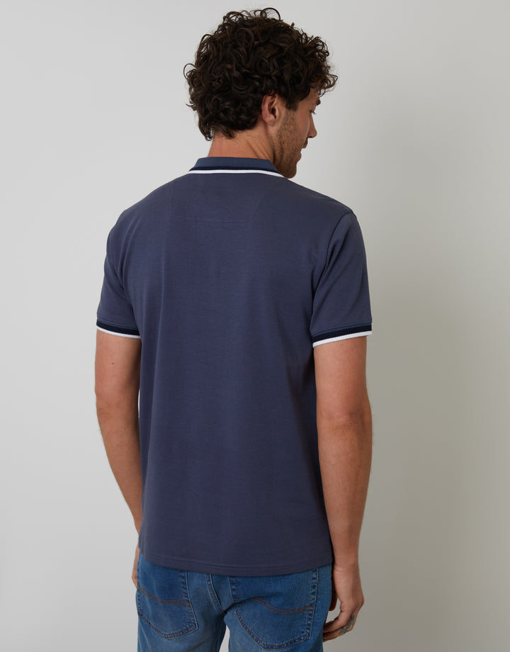 Blue Jetted Pocket Cotton Interlock Polo Shirt
