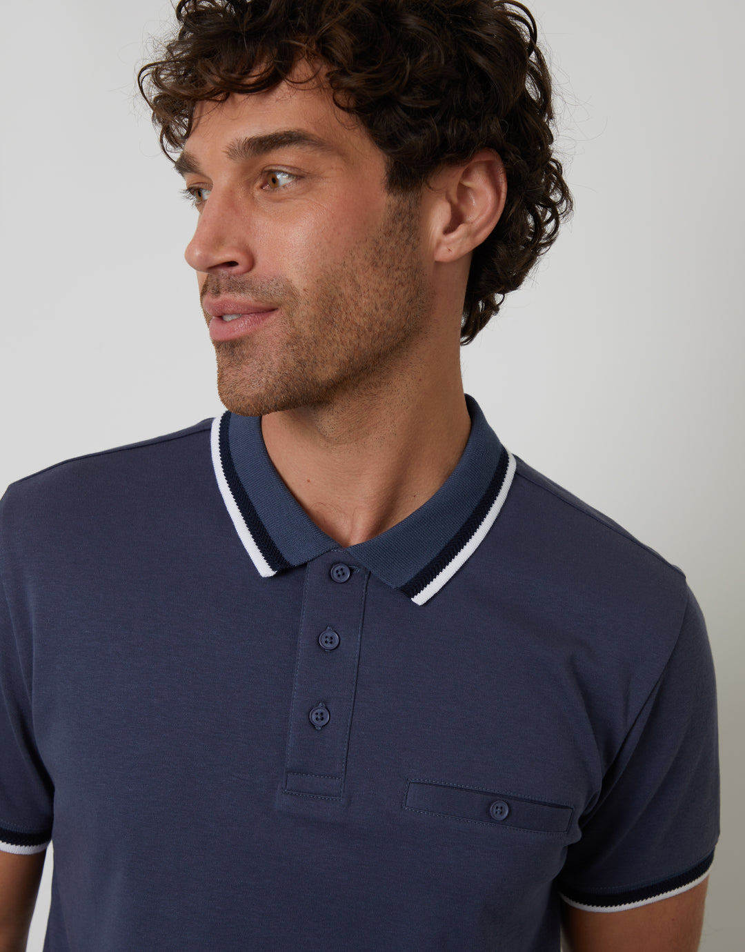 Blue Jetted Pocket Cotton Interlock Polo Shirt