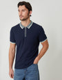 Navy Pique Tipping Collar Quarter Zip Polo Shirt