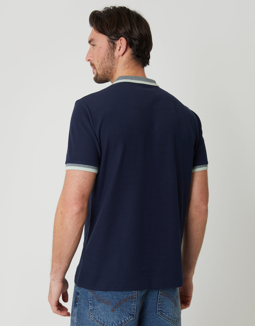 Navy Pique Tipping Collar Quarter Zip Polo Shirt
