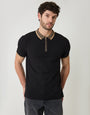Black Pique Tipping Collar Quarter Zip Polo Shirt