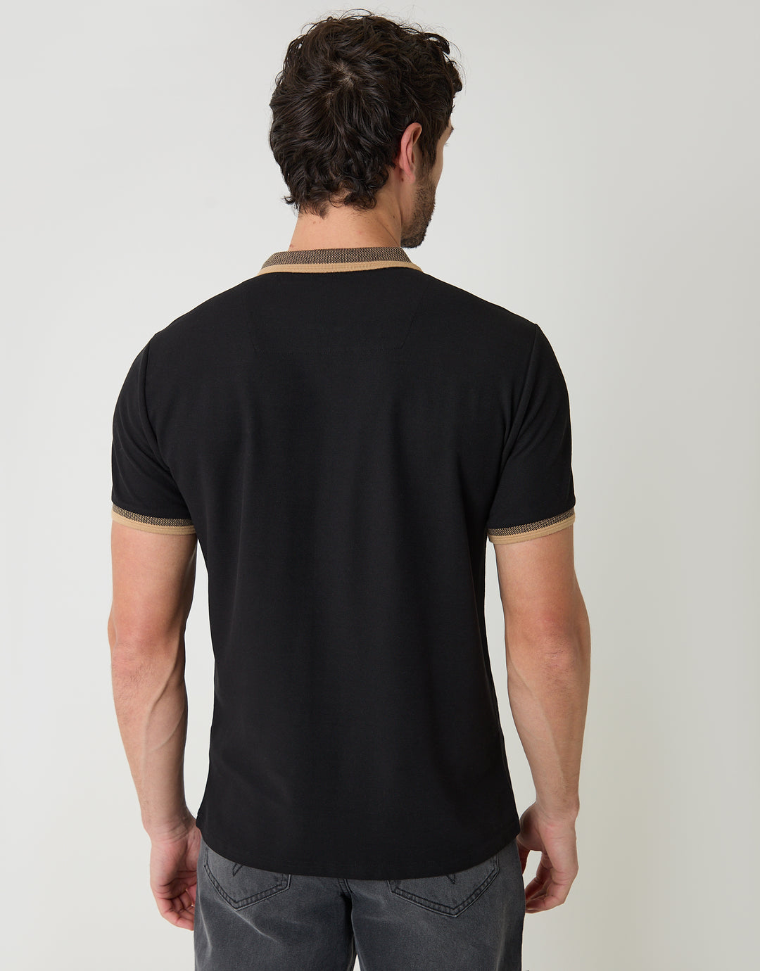 Black Pique Tipping Collar Quarter Zip Polo Shirt