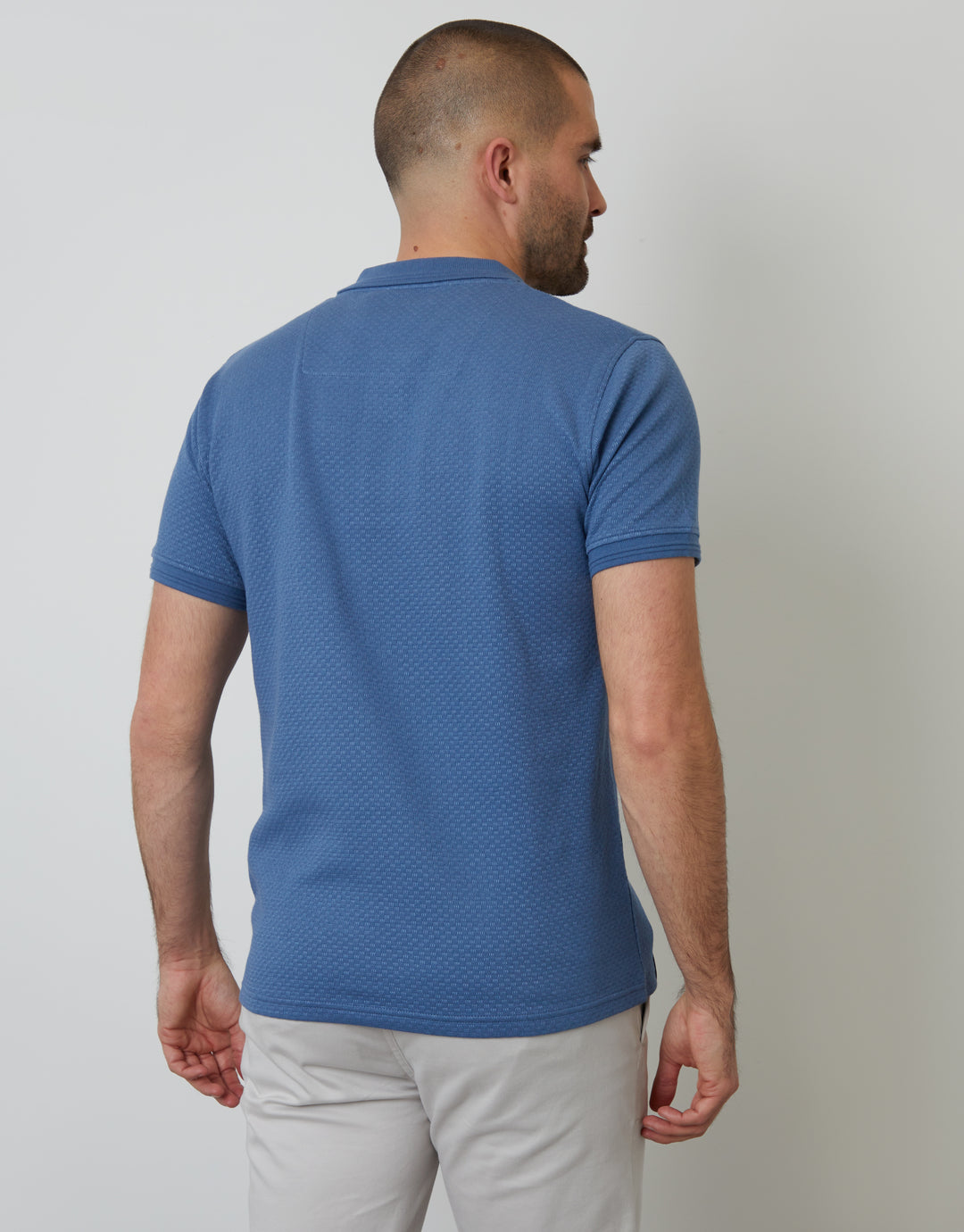 Denim Blue Textured Short Sleeve Polo Shirt