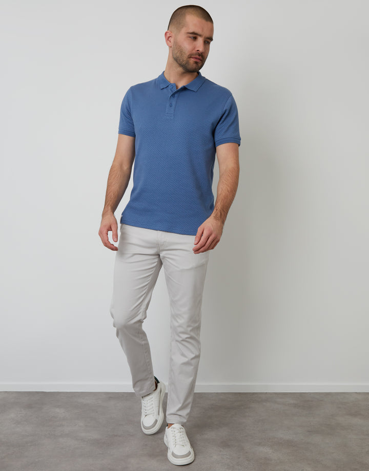 Denim Blue Textured Short Sleeve Polo Shirt