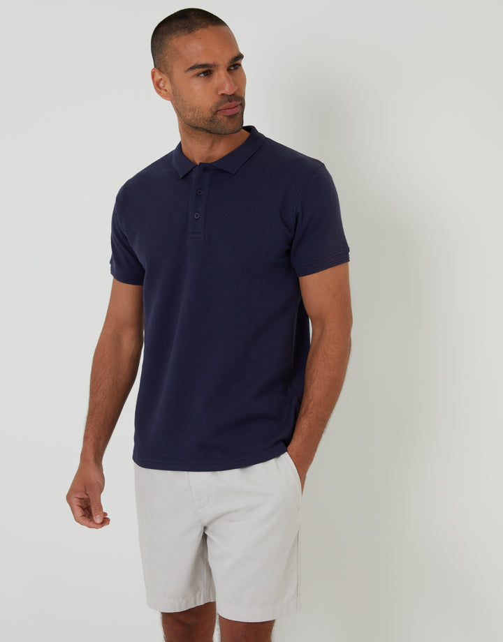 Navy Textured Short Sleeve Polo Shirt