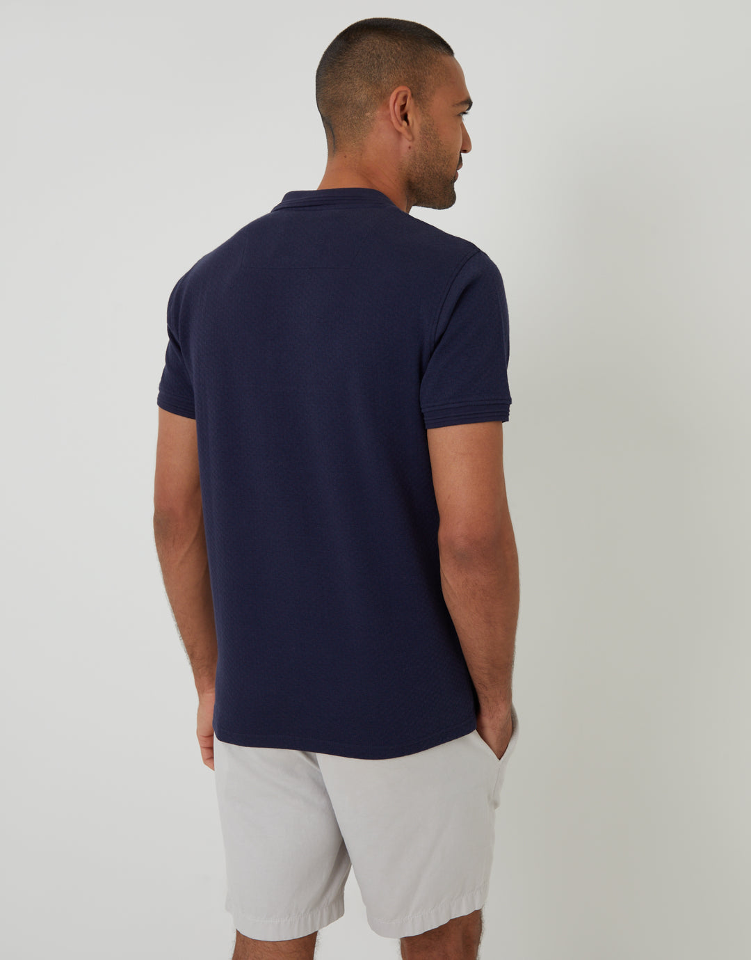 Navy Textured Short Sleeve Polo Shirt