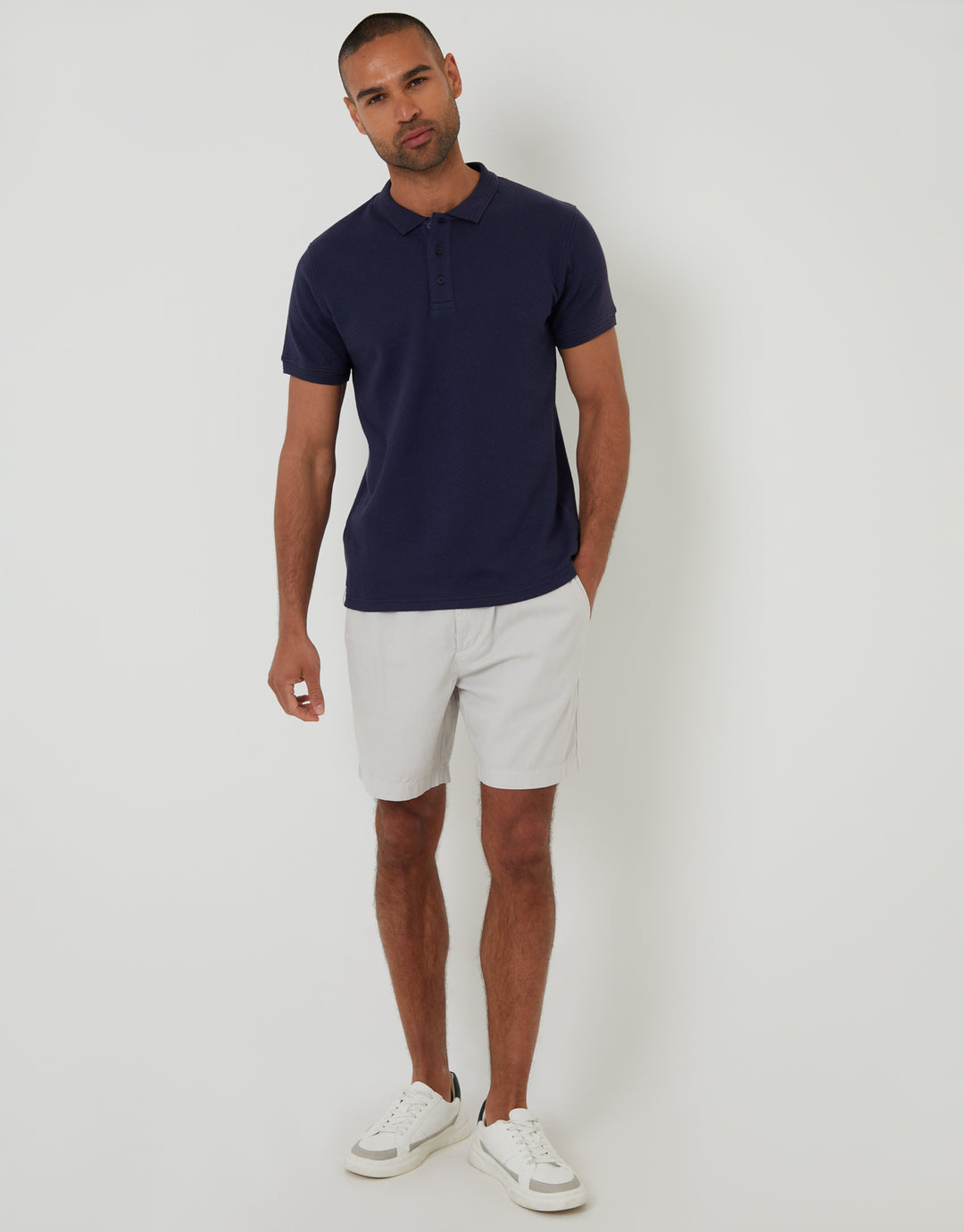 Navy Textured Short Sleeve Polo Shirt