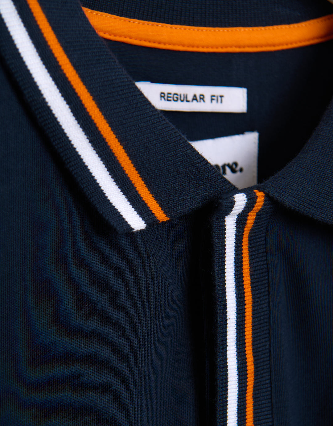 Blue Mix Contrast Tipping Hidden Placket Polo Shirts (3 Pack)