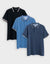 3 Pack Jet Pocket Contrast Tipping Polo Shirts in Blue Mix