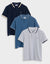 3 Pack Herringbone Tipping Detail Pique Polo Shirts in Blue Mix
