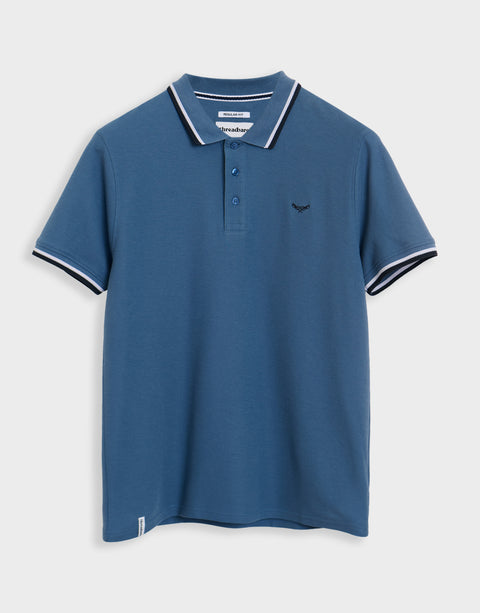 Threadbare 3 Pack Herringbone Tipping Detail Pique Polo Shirts in Blue Mix - bue